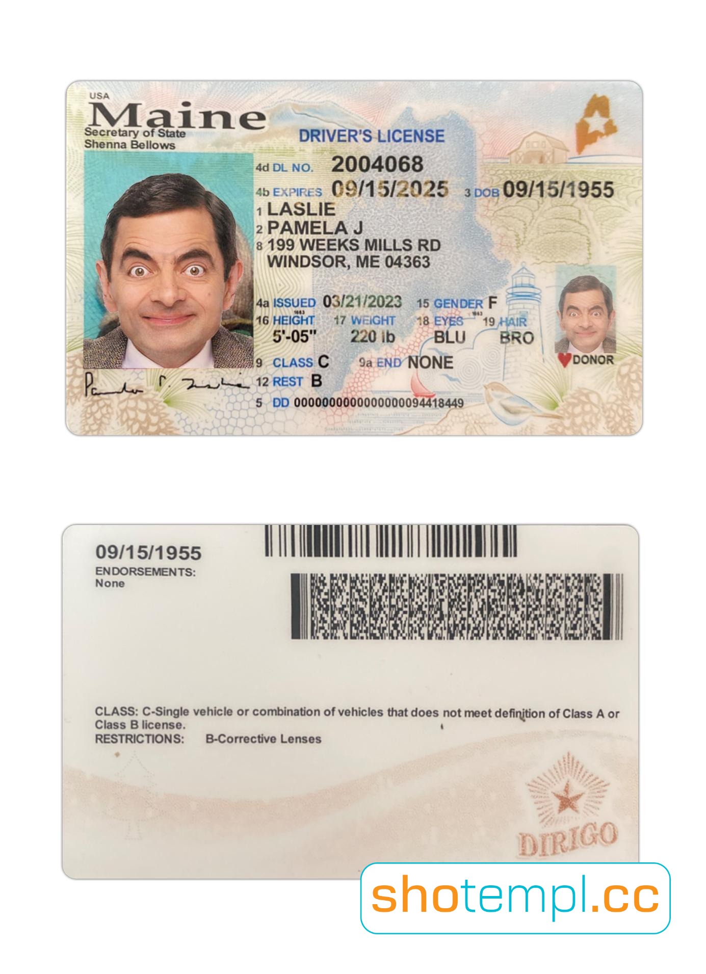Maine Driver License PSD Template V2